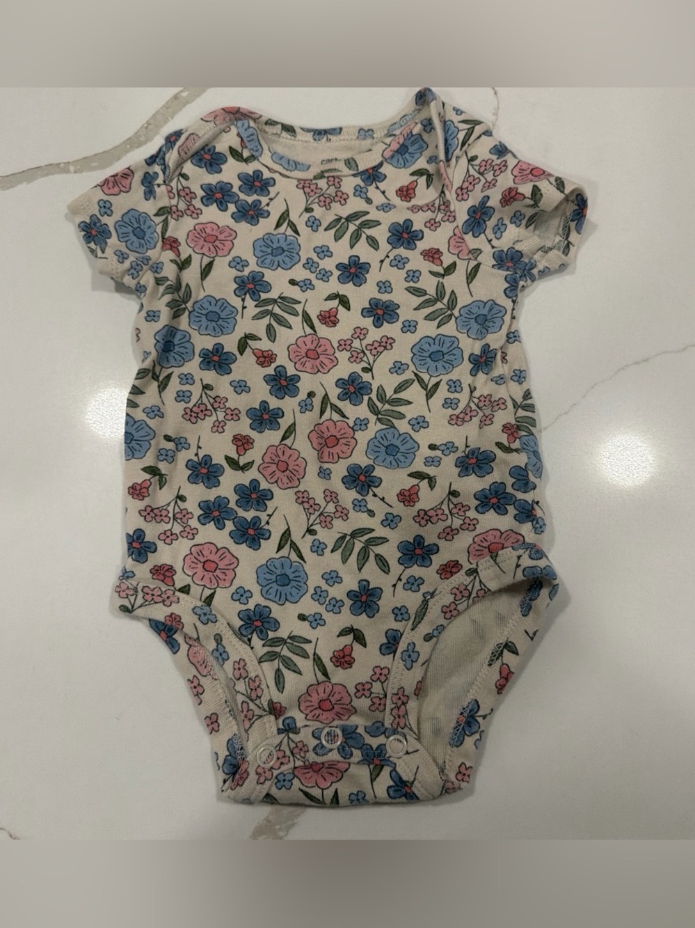 Carter's Floral Short-Sleeve One-Piece Bodysuit - Pink & Blue